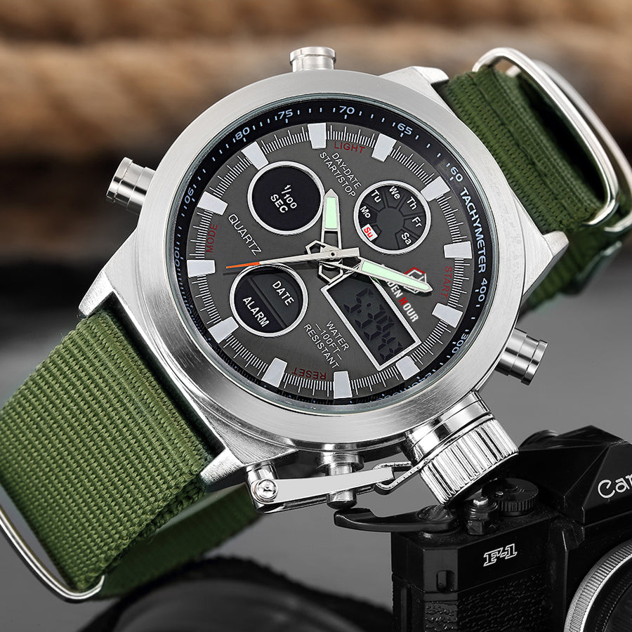 Men's Fashion Sports Watch w/Green Band