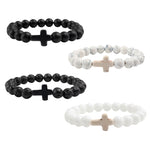 Natural Stone Bracelet W/Cross Multi Colors Available