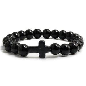 Natural Stone Bracelet W/Cross Multi Colors Available