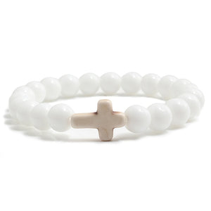 Natural Stone Bracelet W/Cross Multi Colors Available