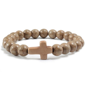 Natural Stone Bracelet W/Cross Multi Colors Available