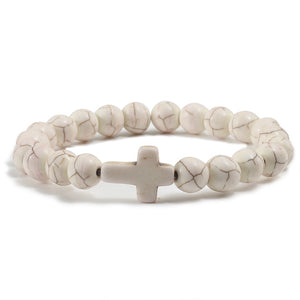 Natural Stone Bracelet W/Cross Multi Colors Available