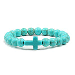 Natural Stone Bracelet W/Cross Multi Colors Available