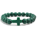 Natural Stone Bracelet W/Cross Multi Colors Available