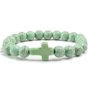 Natural Stone Bracelet W/Cross Multi Colors Available