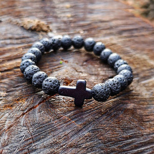 Natural Stone Bracelet W/Cross Multi Colors Available